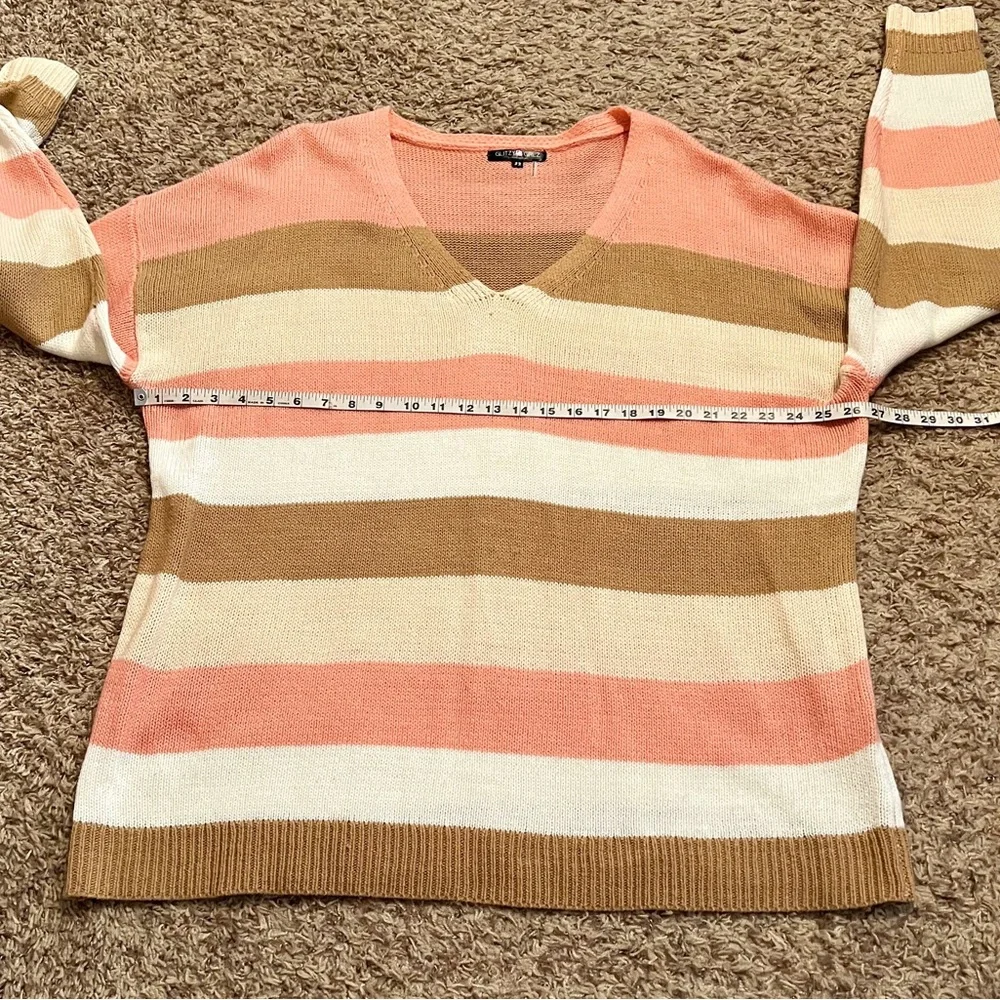 SOLD! [Glitzy Girlz] Neutral Stripe V-Neck Pullover Sweater - Picture 8 of 9